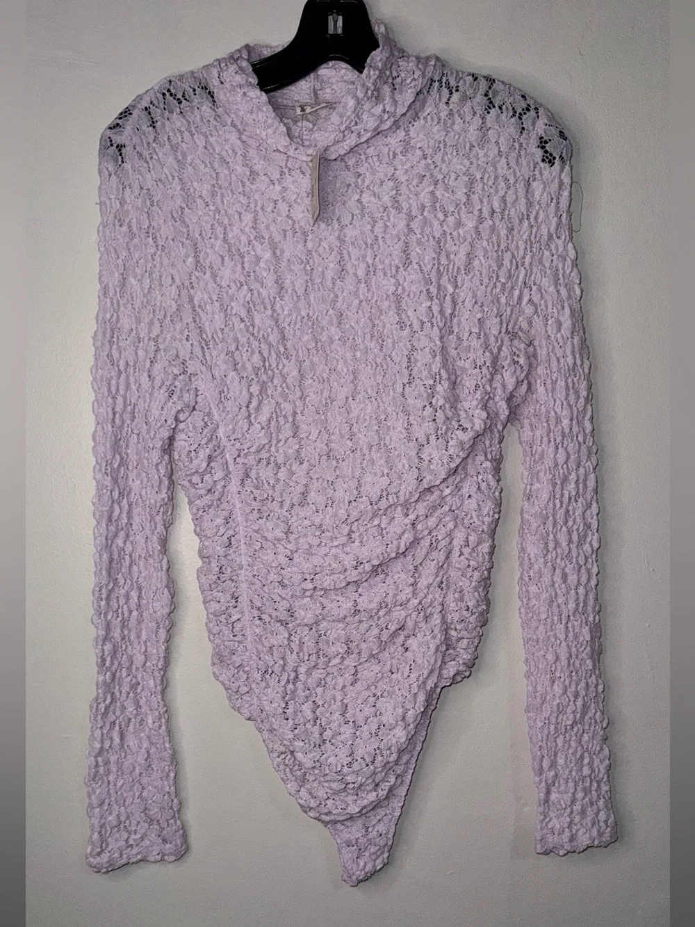 Free People Lilac Floral Lace Mock-Neck Bodysuit
